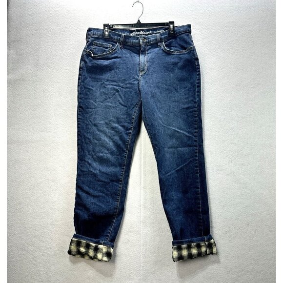 Eddie Bauer Jeans Womens 12 Flannel Lined Boyfriend Straight Leg Medium Wash - Picture 2 of 13